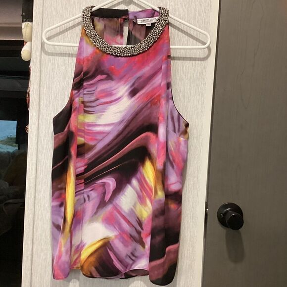 NWOT. Spectacular Night Sky Lined Crepe Blouse by Jennifer Lopez - Picture 2 of 7